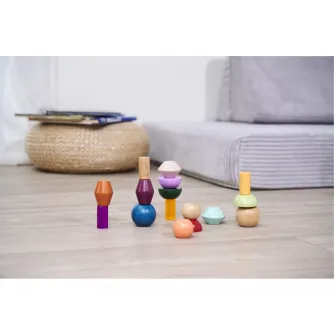 Jucarie din lemn Eichhorn Montessori - Blocuri geometrice stivuibile