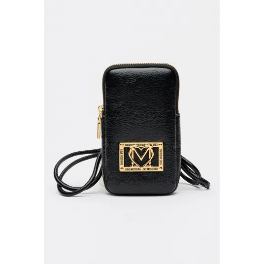 Love Moschino, Portofel cu fermoar si logo, Negru