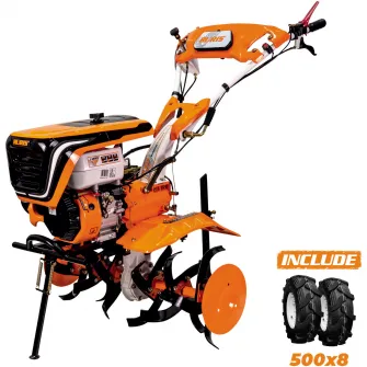 Motocultor pe benzina Ruris 732K, putere maxim 8.5 CP, 208 CC, 4 timpi, 2 + 1 viteze, latime lucru 560 - 830 mm, adancime lucru maxim 340 mm, contine: roti cauciuc 5.00-8 + freze