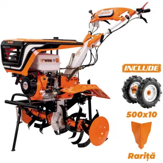 Motocultor pe benzina Ruris 751ks Start, putere maxim 9.5 CP, 270 CC, 4 timpi, 2 + 1 viteze, latime lucru 640 - 900 mm, adancime lucru 100 - 350 mm, contine: roti cauciuc 5.00-10 + rarita + freze