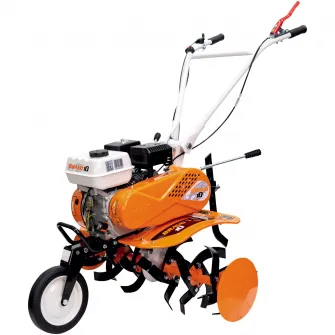 Motosapa pe benzina Ruris Bravo 10, putere 7 CP, 208 CC, 4 timpi, 2 + 1 viteze, latime lucru 560 - 830 mm, adancime lucru 150 - 290 mm, contine: freze + roata transport fata + roti cauciuc 4.00-8
