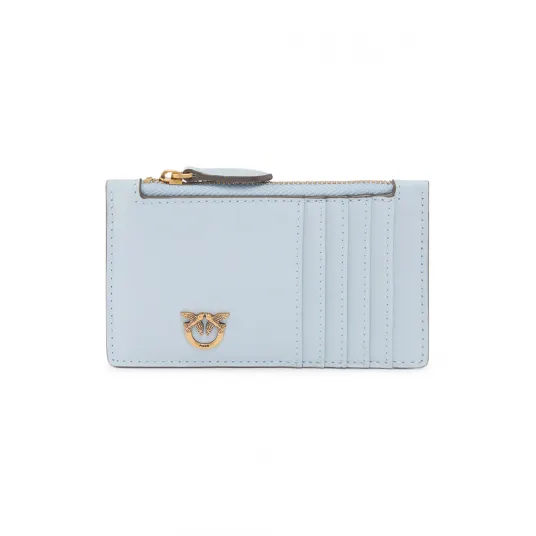 Pinko, Portcart cu aplicatie logo metalica Airone, Albastru lavanda