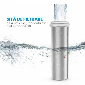 Prefiltru de apa de uz casnic Midea, debit: (3T/H), sita filtrare de 40 microni din otel inoxidabil 316, adaptor din cupru fara plumb