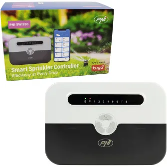 Programator inteligent pentru irigare PNI SWI280 Wi-Fi, 8 zone, control Tuya Smart, compatibil Amazon Alexa/Google Home