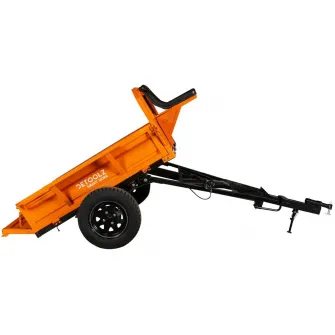 Remorca pentru motocultor Detoolz DZ-M148, capacitate incarcare 600 kg,extensie laterala 180 mm, frana mecanica cu pedala, frana de mana, basculare manuala, obloane rabatabile, suspensie cu arc, roti 4.50-12