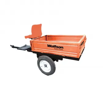 Remorca pentru motocultor Wolfson, capacitate 500 Kg, cuva basculabila, dimensiune cuva125 x 80 x 30 cm, frana pe tambur, suspensie pe foaie de arc