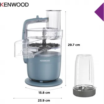 Robot de bucatarie compact KENWOOD MultiPro Go FDP23.380GY, 650W, vas 1.3L, blender 600 ml, 2 trepte viteza, functie 360 Express Serve pentru feliere/razuire nelimitata, albastru