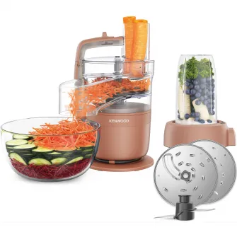 Robot de bucatarie compact KENWOOD MultiPro Go FDP23.380RD, 650W, vas 1.3L, blender 600 ml, 2 trepte viteza, functie 360 Express Serve pentru feliere/razuire nelimitata, portocaliu