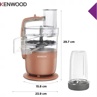 Robot de bucatarie compact KENWOOD MultiPro Go FDP23.380RD, 650W, vas 1.3L, blender 600 ml, 2 trepte viteza, functie 360 Express Serve pentru feliere/razuire nelimitata, portocaliu
