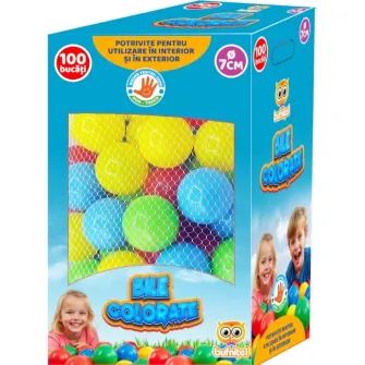 Set 100 de bile colorate Bufnitel, plastic, 7 cm