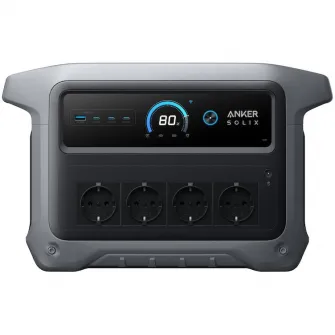Statie de incarcare portabila solara Anker Solix C1000X Versiunea 2, 1056Wh, 2000W, LiFeP04, UPS, 4 prize, afisaj LED, USB-C, USB-A, Gri