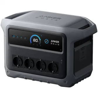 Statie de incarcare portabila solara Anker Solix C1000X Versiunea 2, 1056Wh, 2000W, LiFeP04, UPS, 4 prize, afisaj LED, USB-C, USB-A, Gri