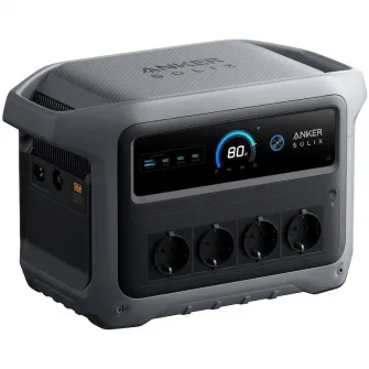 Statie de incarcare portabila solara Anker Solix C1000X Versiunea 2, 1056Wh, 2000W, LiFeP04, UPS, 4 prize, afisaj LED, USB-C, USB-A, Gri