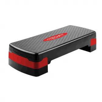Stepper aerobic Techfit cu 2 trepte, util pentru antrenament fitness, reglabil pe inaltime, negru/rosu
