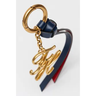 Tommy Hilfiger, Breloc cu monograma metalica, Rosu, Auriu, Bleumarin