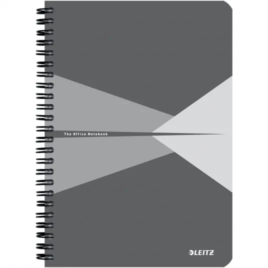 Caiet de birou Leitz Office, carton laminat, certificare FSC, reciclabil, A5, 90 coli, cu spira, dictando, gri
