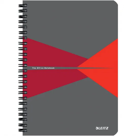 Caiet de birou Leitz Office, carton laminat, certificare FSC, reciclabil, A5, 90 coli, cu spira, matematica, rosu