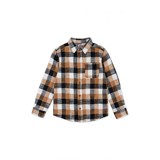 Levi's, Camasa din bumbac cu model in carouri, Alb, Negru, Maro Ocru, 152 CM