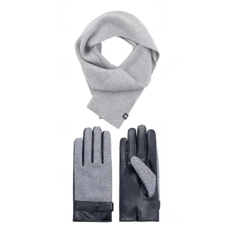 OMBRE, Set de esarfa din amestec de lana si manusi de piele ecologica, Gri melange