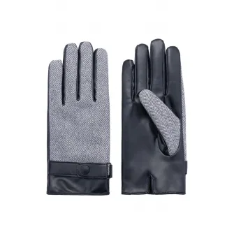 OMBRE, Set de esarfa din amestec de lana si manusi de piele ecologica, Gri melange