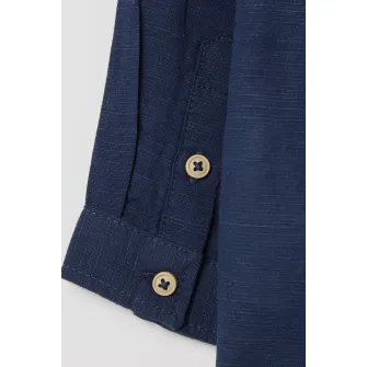 OVS, Set de pantaloni scurti si camasa din bumbac si in, Alb, Bleumarin, 80 CM
