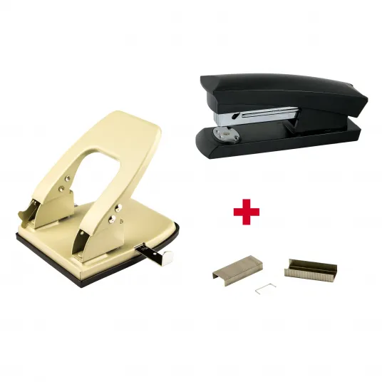 Pachet Perforator metalic 30 file P302, Forster + Capsator 20 coli Forster, negru + Capse 24/6 1000