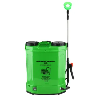 Pompa de stropit cu presiune pe acumulator MF Pandora MF-PA1007-S001-G01 , 12 V 8.0 Ah, rezervor tip rucsac 16 L, debit 2.6 l/min, presiune maxim 5.5 bar, lance telescopica otel 48 - 80 cm, include: incarcator + acumulator 12 V 8.0 Ah