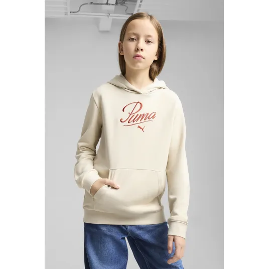 Puma, Hanorac din amestec de bumbac cu buzunar kangaroo, Crem, 128 CM