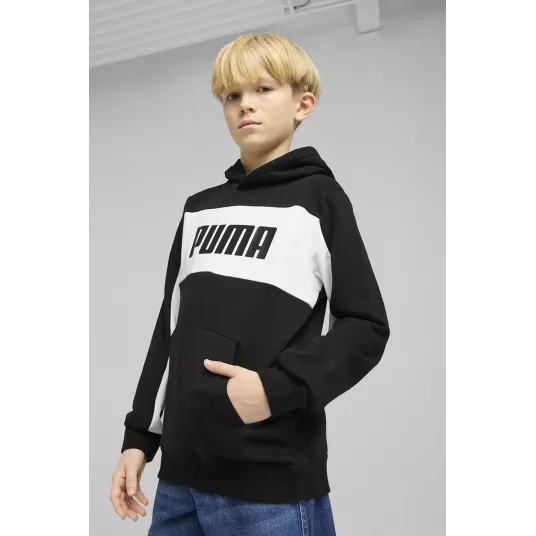 Puma, Hanorac din amestec de bumbac cu logo, Alb, Negru, 140 CM