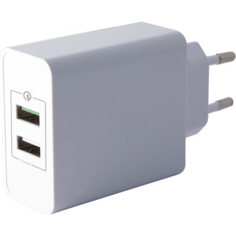 Incarcator Retea Ksix BXCD02Q 2xUsb QC 3.0, alb