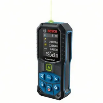 Telemetru profesional cu laser verde Bosch 0601072U00, 515 nm, ± 1.5 mm precizie, IP 65, Bluetooth 4.2, 2 baterii de 1.5 V (AA), husa de protectie, curea de transport