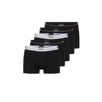 BOSS, Set de boxeri din amestec de bumbac, cu banda logo in talie - 5 perechi, Negru, M