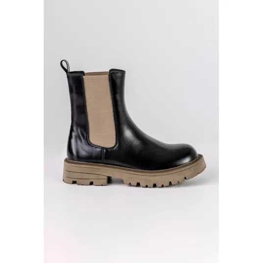 MUSK, Ghete Chelsea de piele ecologica, Negru, Maro deschis, 37