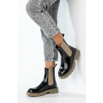 MUSK, Ghete Chelsea de piele ecologica, Negru, Maro deschis, 37