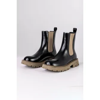 MUSK, Ghete Chelsea de piele ecologica, Negru, Maro deschis, 37