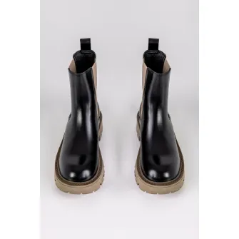 MUSK, Ghete Chelsea de piele ecologica, Negru, Maro deschis, 37