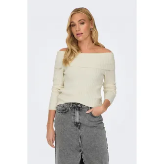 Only, Pulover striat cu decolteu pe umeri Katia, Crem, XL