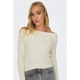 Only, Pulover striat cu decolteu pe umeri Katia, Crem, XL
