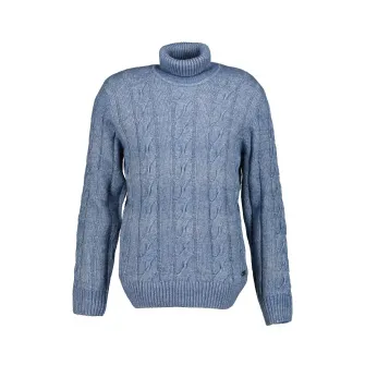 Pierre Cardin, Pulover cu guler inalt si model torsade, Albastru pastel, XL