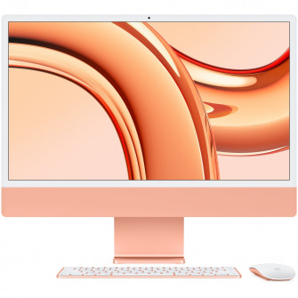Sistem Desktop PC iMac 24 cu procesor Apple M3, 8 nuclee CPU si 10 nuclee GPU, 24, Retina 4.5K, 16GB, 256GB SSD, Orange, INT KB