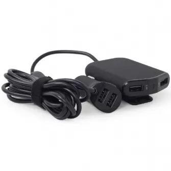 Alimentator auto Gembird, 4 x USB, 1.8m, maxim 9.6A, Negru, EG-4U-CAR-01