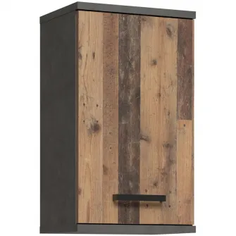 Dulap suspendat pentru baie Forte Veris, 1 usa, 40.2x29x68.8 cm, beton optic gri inchis/ lemn vintage