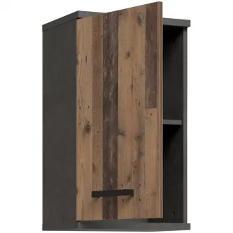 Dulap suspendat pentru baie Forte Veris, 1 usa, 40.2x29x68.8 cm, beton optic gri inchis/ lemn vintage