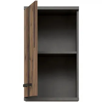 Dulap suspendat pentru baie Forte Veris, 1 usa, 40.2x29x68.8 cm, beton optic gri inchis/ lemn vintage