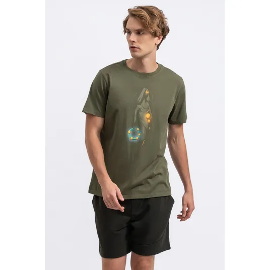 KAFT, Tricou unisex cu imprimeu grafic, Verde militar, XS