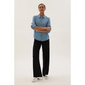 Marks  Spencer, Pantaloni cu croiala ampla si talie inalta, Negru, 12-Short