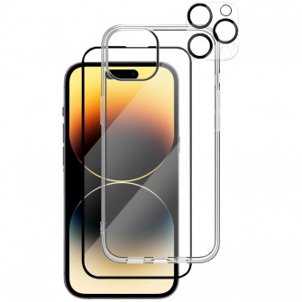 Pachet kit de instalare folie de protectie, folie protectie camera, husa Clear Case A+ pentru iPhone 14 Pro