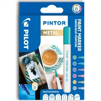 Set markere Pilot Pintor, metal, mix 6 culori, varf extra-fin
