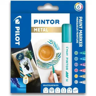 Set markere Pilot Pintor, metal, mix 6 culori, varf mediu