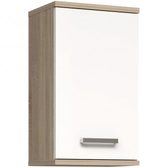 Dulap suspendat pentru baie Forte Veris, 1 usa, 40.2x 29x 68.8 cm, stejar Sonoma/ alb super lucios